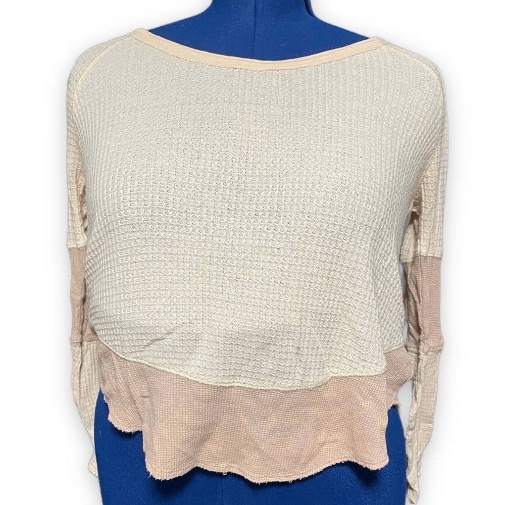Free People Waffle Knit Beige Tie Dye Long Sleeve Shirt Women’s Size XS Boho